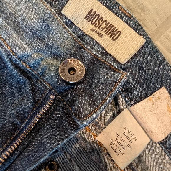 Moschino Men's Straight Jeans in Light Blue with Brown Accents - Picture 9 of 12